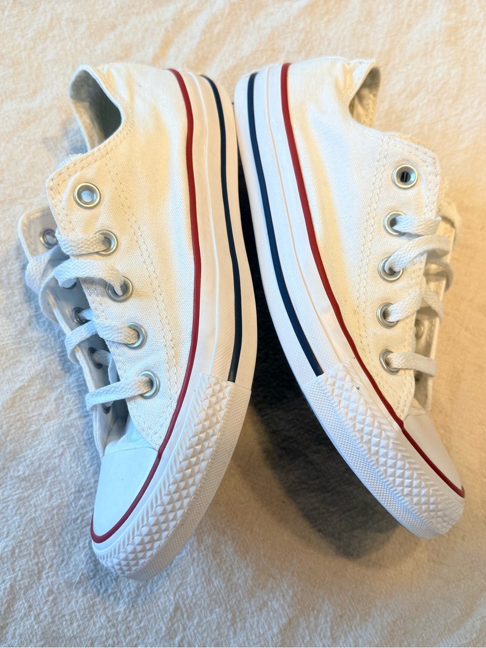 Converse White Low Top Sneakers with Red & Navy Trim - Picture 6 of 8